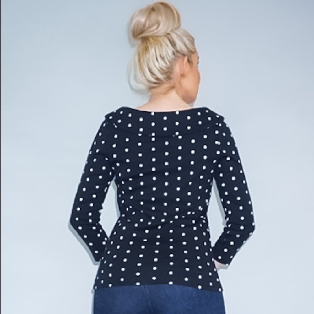 Black and White Polka Dot Boat Neck Shirt - Picture 11 of 16